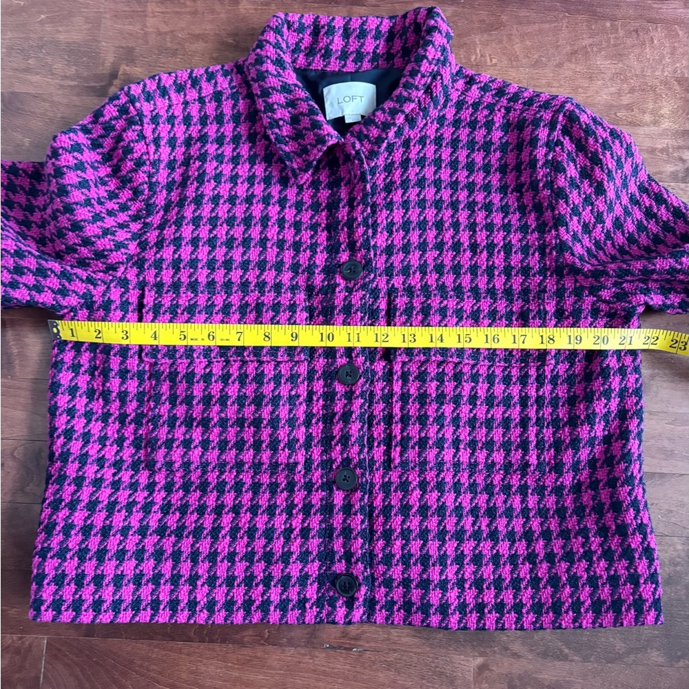 Loft Textured Houndstooth Cropped Jacket Large Pink Navy - Picture 11 of 13